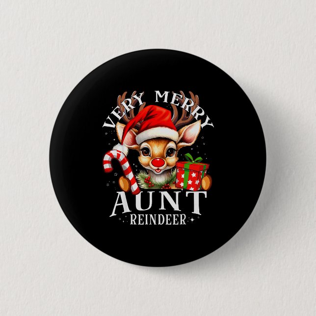 Macaron Rond 5 Cm Very Merry Aunt Reindeer Matching Christmas  (Devant)