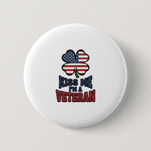 Macaron Rond 5 Cm Vétéran Kiss Me Trèfle Patriotique Vintage Chemise