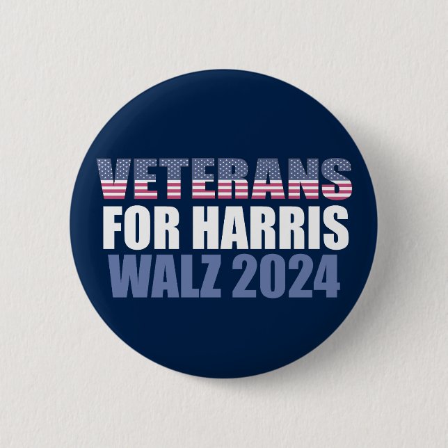 Macaron Rond 5 Cm Vétérans pour Harris Walz 2024 Election Blue (Devant)