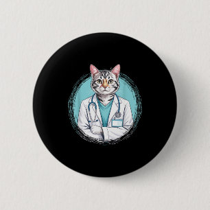 Macaron Rond 5 Cm Vétérinaire félin médecin pour chat stéthoscope mé
