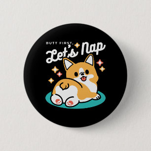 Macaron Rond 5 Cm Vibes Corgi Butt et Nap - Joli chien couché