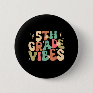 Macaron Rond 5 Cm Vibes de 5e année Groovy Retour à l'école