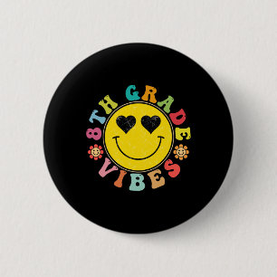 Macaron Rond 5 Cm Vibes De 8e Année Joyeux Cadeau Visage Sourire Ret
