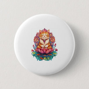 Macaron Rond 5 Cm Vibes de chat zen � Kitty méditant psychédélique