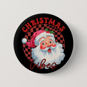 Macaron Rond 5 Cm Vibes de Noël Santa rouge Vintage Père Noël rose
