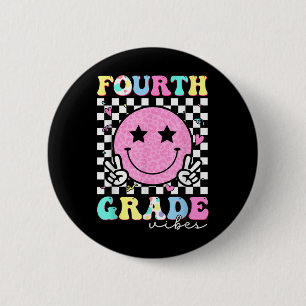 Macaron Rond 5 Cm Vibes de quatrième année visage souriant Équipe de