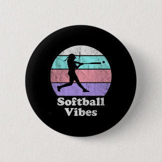 Macaron Rond 5 Cm Vibes de softball Rétro Vintage Filles ou Femmes à