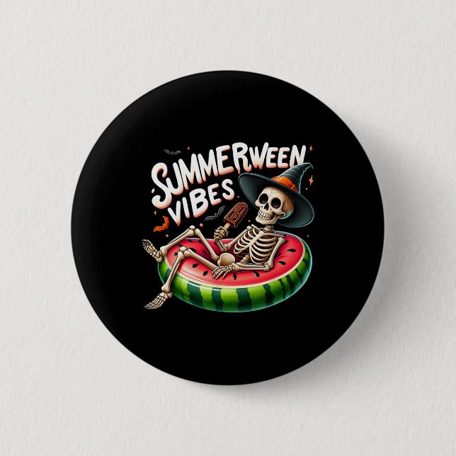 Macaron Rond 5 Cm Vibes de Summerween squelette effrayant Halloween  (Devant)