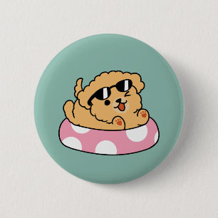 Macaron Rond 5 Cm Vibes d'été Chien - Chiot flottant avec lunettes d