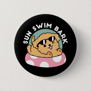 Macaron Rond 5 Cm Vibes d'été Chien - Chiot flottant avec lunettes d