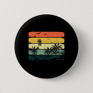 Macaron Rond 5 Cm Vibes d'été Palmiers Exotiques Rétro Tropical