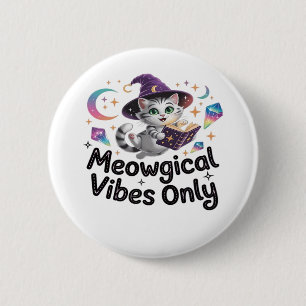 Macaron Rond 5 Cm Vibes Méowgiques Uniquement, Chat Kawaii Witch Flo