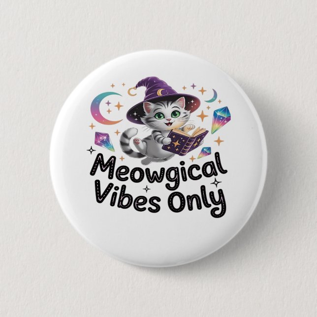 Macaron Rond 5 Cm Vibes Méowgiques Uniquement, Chat Kawaii Witch Flo (Devant)