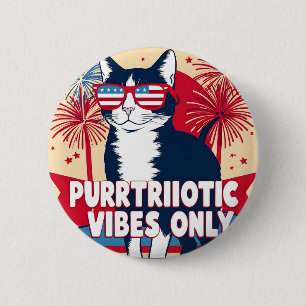 Macaron Rond 5 Cm Vibes purtriotiques uniquement - Bouton de chat