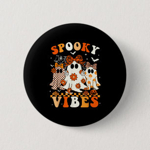 Macaron Rond 5 Cm Vibrations Effrayantes Fantôme Rétro Groovy Hallow