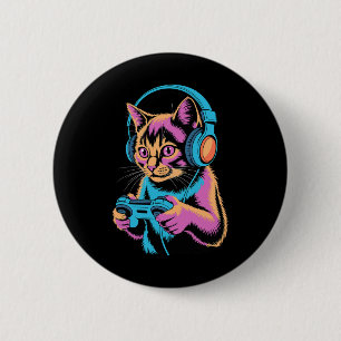 Macaron Rond 5 Cm Vidéo de jeu drôle de chat Joueur de chat