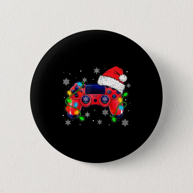 Macaron Rond 5 Cm Video Game Controller Christmas Santa Hat Gamer Bo (Devant)