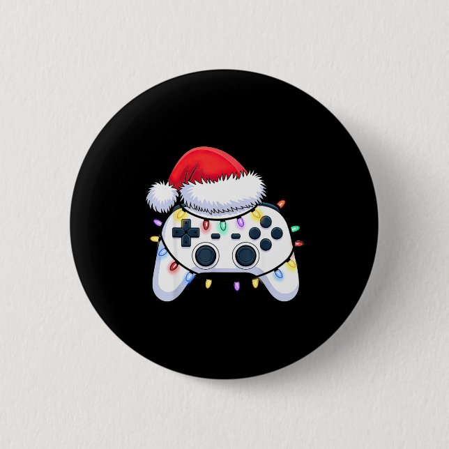 Macaron Rond 5 Cm Video Game Controller Christmas Santa Hat Gamer Bo (Devant)