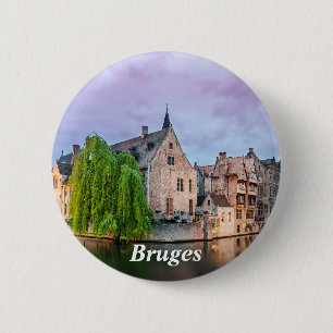 Macaron Rond 5 Cm Vieille ville de Bruges et tour du Beffroi
