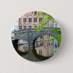 Macaron Rond 5 Cm Vieilles maisons en Bruges, Belgique