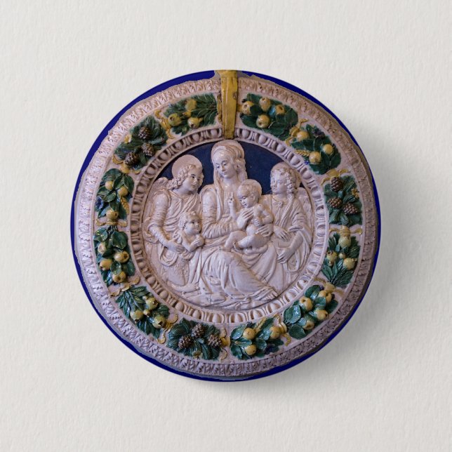 MACARON ROND 5 CM VIERGE AVEC ENFANT ET SAINTS (Devant)