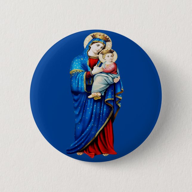 Macaron Rond 5 Cm Vierge Marie avec Bébé Jésus (Devant)