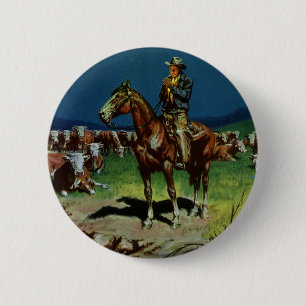 Macaron Rond 5 Cm Vieux Cow-boy, éleveur de bétail ranch sur la ferm