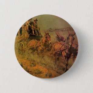 Macaron Rond 5 Cm Vieux Cowboys, La diligence par John Borein