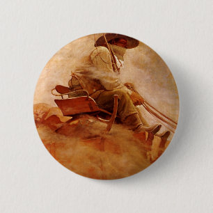 Macaron Rond 5 Cm Vieux Cowboys, Le Chariot de minerai par NC Wyeth