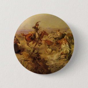 Macaron Rond 5 Cm Vieux Cowboys, Renversés par CM Russell
