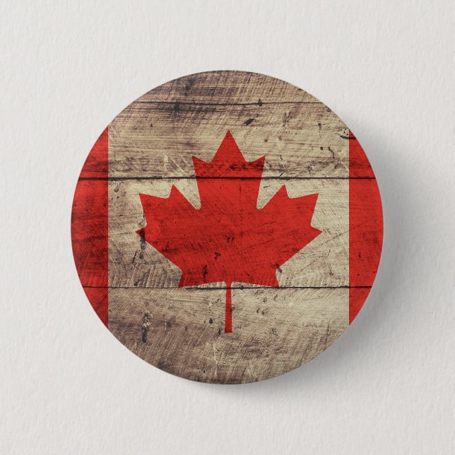 Macaron Rond 5 Cm Vieux drapeau canadien en bois (Devant)