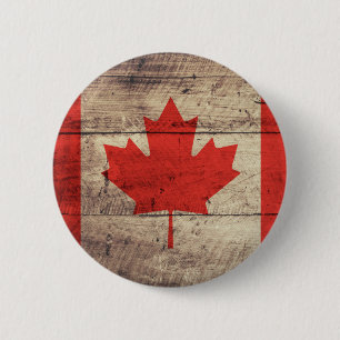 Macaron Rond 5 Cm Vieux drapeau canadien en bois