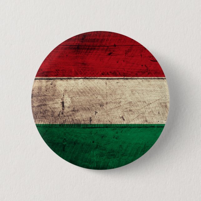 Macaron Rond 5 Cm Vieux drapeau en bois de la Hongrie (Devant)