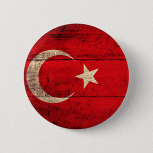 Macaron Rond 5 Cm Vieux drapeau en bois de la Turquie