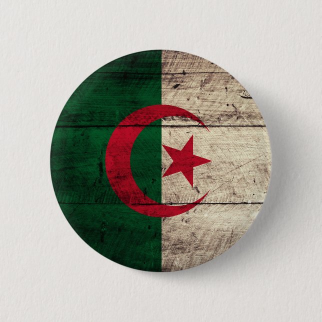Macaron Rond 5 Cm Vieux drapeau en bois de l'Algérie (Devant)