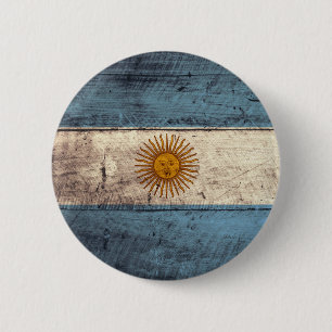 Macaron Rond 5 Cm Vieux drapeau en bois de l'Argentine
