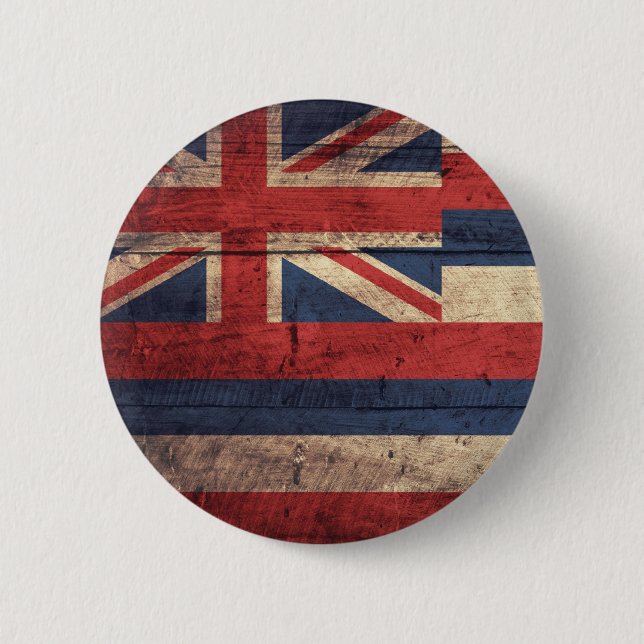 Macaron Rond 5 Cm Vieux drapeau en bois d'Hawaï ; (Devant)