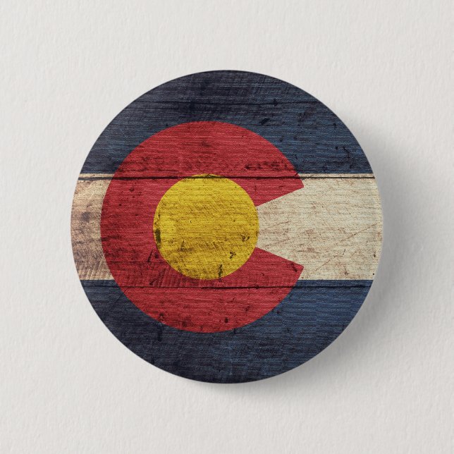 Macaron Rond 5 Cm Vieux drapeau en bois du Colorado (Devant)