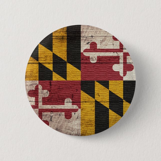Macaron Rond 5 Cm Vieux drapeau en bois du Maryland (Devant)
