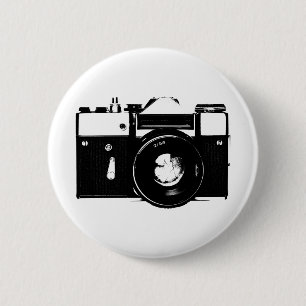 Macaron Rond 5 Cm Vieux rétro appareil-photo monochrome de SLR