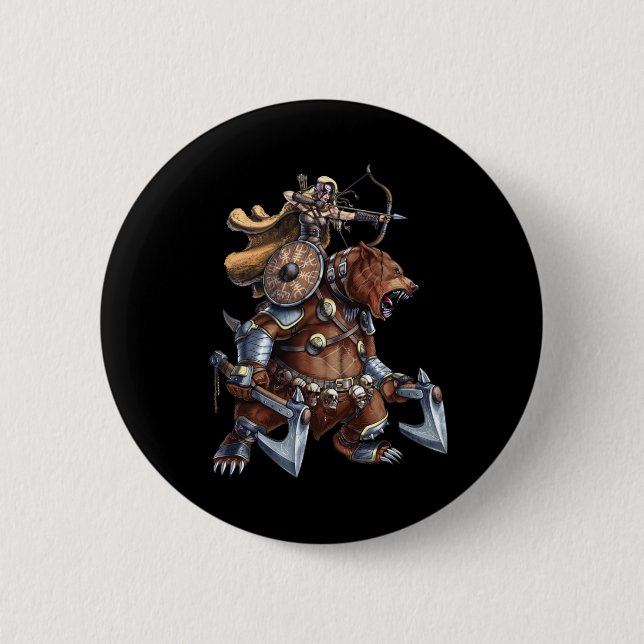 Macaron Rond 5 Cm Viking Archer Riding War Bear (Devant)