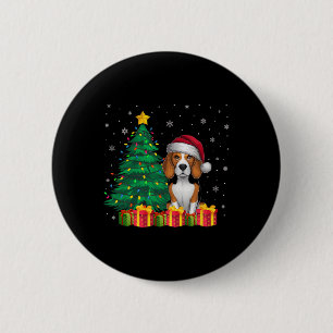 Macaron Rond 5 Cm Vilain Beagle Santa Hat Feux de Noël Amoureux des