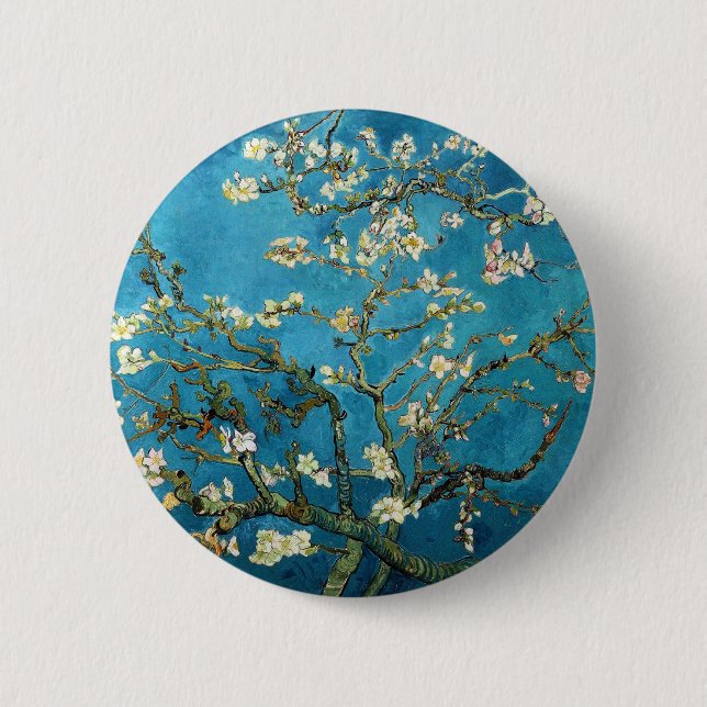 Macaron Rond 5 Cm Vincent van Gogh, Arbre aux amandes en fleurs (Devant)