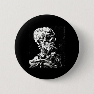 Macaron Rond 5 Cm Vincent Van Gogh Crâne avec cigarette Squelette Ha