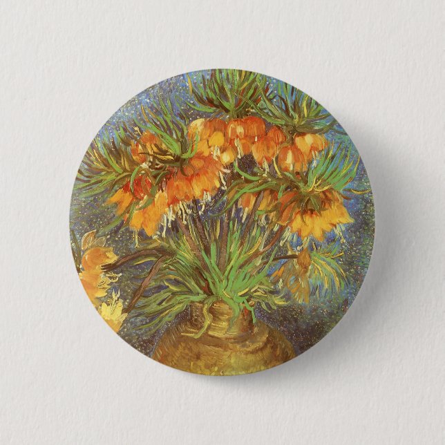 Macaron Rond 5 Cm Vincent van Gogh - Fritillaires dans un vase de cu (Devant)