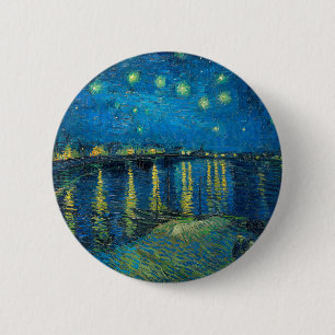 Macaron Rond 5 Cm Vincent Van Gogh Nuit étoilée sur le Rhône