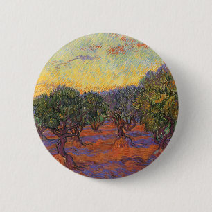 Macaron Rond 5 Cm Vincent van Gogh - Oliveraie, ciel orange