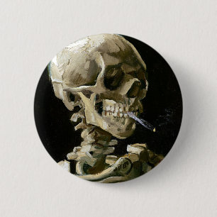 Macaron Rond 5 Cm Vincent van Gogh Smoking Skeleton