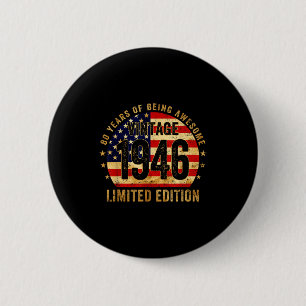 Macaron Rond 5 Cm Vintage 1946 80e anniversaire 80 ans Drapeau améri