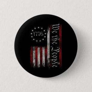 Macaron Rond 5 Cm Vintage Ancien Drapeau Américain Patriotique 1776 